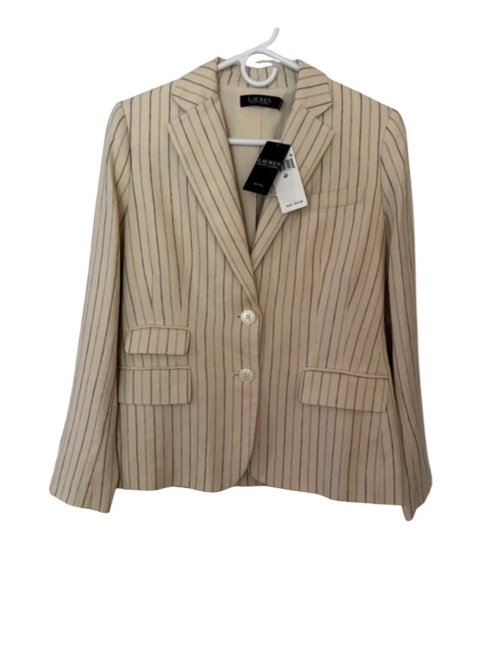 Lauren Ralph Lauren Linen Blend Pinstripe Blazer Size 6P NWT Classic Tailored